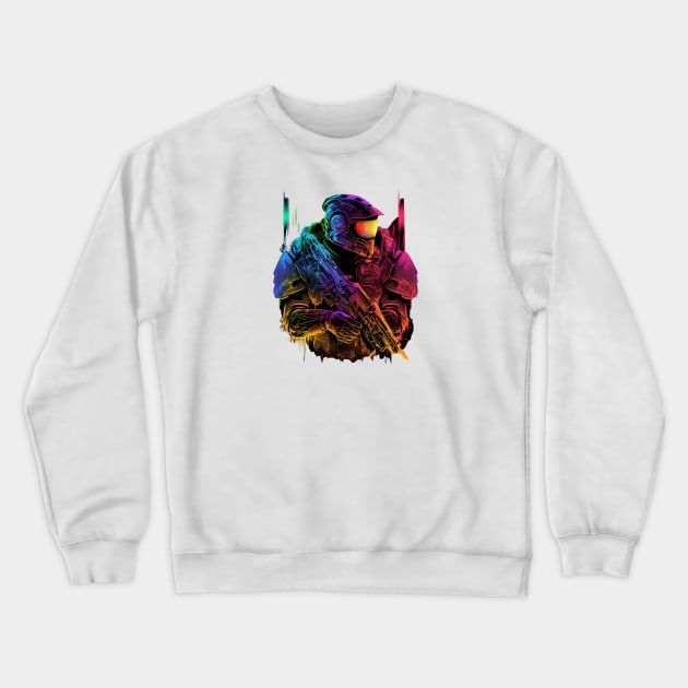 Halo Master Chief Neon - Original Artwork Crewneck Sweatshirt by Labidabop